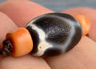 Ancient Rare Tibetan Etched Agate Phum Dzi Bead   2 Antique Tibetan Coral