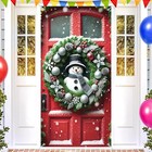 Christmas Snowman Door Cover Holiday Wreath Winter Scene With Red Door Silver Or