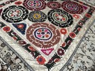 Vintage Uzbek Suzani Silk Embroidered Wall Hanging   Handcrafted Boho Tapestry 1