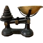 Vintage Black Cast Iron Balance Scale With Brass Weights And Bowl Collectable