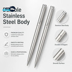 5 Pack Silver Stainless Steel Ballpoint Pen 1mm Medium Point Smooth Twist Ink