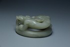 Chinese Antique Qing Dynasty Hand-carved Hetian Jade Dragon Statues