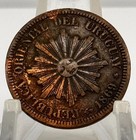 1869 Uruguay 2 Centesimos Bronze Coin Sun Face Republica Oriental Uruguay