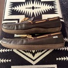 L l bean Handsewn Slippers Flannel Lined Brown Leather Moccasins Men s Size 14