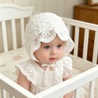 Baby Girl Lace Bonnet Breathable Embroidered Sun Hat For Newborn One Size Beige