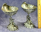 Pair Of 800 German Sterling Silver 6  Master Salt Cellars Dolphin  Hanau - 411g