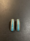 Vintage Native American Signed Mp  Turquoise 925 Sterling Silver Earrings