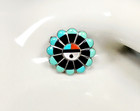 Zuni Sterling Silver Turquoise  Coral   Onyx Inlay Sunface Pendant   Pin