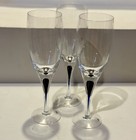 Three 8-oz Orrefors Sweden Intermezzo Cobalt Blue Claret Wine Glasses  Unused
