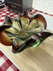 Vintage Mid Century Art Glass Ruffled Bowl Murano Style