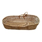 Vtg  Hand Woven Wicker Seagrass Baby Doll Basket Bassinet Farmhouse Hood Handles