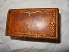 Vintage Italian Leather 2 Deck Playing Card Case Box Embossed Gold Maple Inside