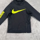 Nike Pro Hyperwarm Hoodie Fitted Kids Black Yellow Swoosh Training Top