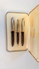 Vintage Sheaffer Burgundy Fountain Pen Pencil Ballpoint Set Metal Cap With Case 