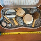 1890s Victorian Celluloid Silver Plate Dressing Vanity Set With Box