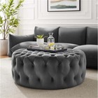 Modway Amour Modern Button Tufted Round Velvet Ottoman In Gray