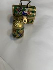 Vtg Brass Enamel Cloisonn   Treasure Chest Domed Thimble Box Flower Sewing Notion