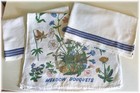 3 Vintage Blue Striped   Floral Kitchen Dish Towels Cotton Linen