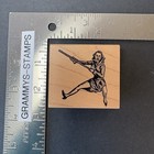 Ken Brown Woman Swinging On Rope Scared Retro Rare Vintage Rubber Stamp