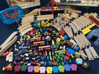 Huge Vintage Lot Brio Wooden Train Parts Tracks Bridges  Cars  Figures  Animals 