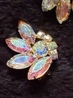 Vintage Ab Iridescent Rhinestone Brooch Clip Earring Set Aurora Borealis Crystal