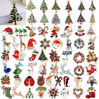 Christmas Tree Deer Snowman Bell Brooch Pin Crystal Santa Claus Xmas Wholesale