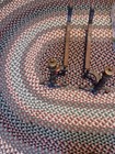 Set Of Antique Federal Fireplace Andirons Cast Brass And Iron Metal  2080