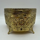 Vintage Ormolu Triangle Gold Tone Filigree Beveled Glass Jewelry Casket