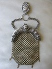 Antique G Silver Art Nouveau Woman Chatelaine Belt Clip Chain Mail Coin Purse