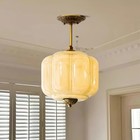 Milk Glass Ceiling Light Fixture - Antique Brass Semi Flush Mount Pendant Light