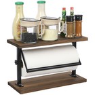 Rustic Wood   Metal Kitchen Paper Towel Holder Countertop Rack W  Top Shelf