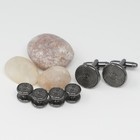 Gunmetal Tone Round Sunburst Cufflinks And Dress Shirt Studs Set Men Gift