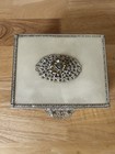 Vintage Gorgeous Ornate Solid Brass Footed Ring Jewelry Trinket Box Velvet Lined