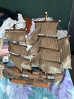 Vintage Wooden Sailboat Ship Model Wood Boat    hurricane     14x 18    Tall Ship Sail