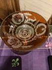 Antique Vintage Bohemian Amber Cut-to-clear Glass Bowl Etched Woodland Design