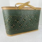 Picnic Basket Hawkeye By Burlington Diamond Wicker Design Green 19x12x11  1970s