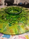 Green Le Smith Glass Open Server Low Footed Round Cake Stand Plate Fruit 13  W