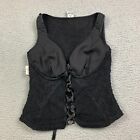 Vtg Y2k Angora Vest Corset Bra Womens 44 Lusia Spagnoli Embroidered Black