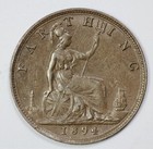1894 Great Britain Bun Head Farthing Unc