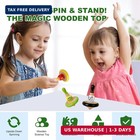 Wodi 3pcs Wooden Spinning Tops - Adorable Animal Gyroscope Toys For Toddlers  Sa