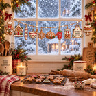 Gingerbread Bakery Wooden Ornament Garland 6 Ft Christmas Decor Wall Hanging