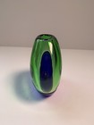 Vintage Green Cobalt   Clear Glass Vase Ladislav Palecek For Beranek Skrdlovice