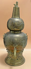 Antique Engraved   Signed Chinese Brass Or Bronze Double Gourd Hot Water Samovar