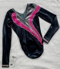 New Gk Elite Leotard Gymnastics Rhinestone Custom Competition Pink Black Sz  Axs