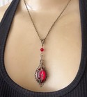Vintage Necklace Art Nouveau Filigree Lavalier Pendant Antique Red Czech Glass