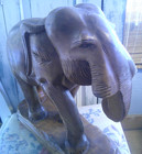 Vintage Hand Carved Wooden Elephant Statue Figurine Solid Wood 15 x 15  No Tusks