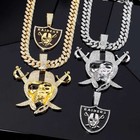 Raiders Pendant Necklace Silver Gold Iced Cuban Link Chain Shield Helmet Jewelry