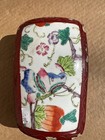 Antique Chinese Hand Painted Red Lacquer Box Mounted Porcelain Plaque 6-1 2 