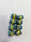 Antique Venetian Millefiori Eye Beads 8pc Blue W  Yellow Stripes Oval 15mm