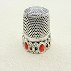Antique 800 Sterling Silver Ornate Thimble Orange Cabochons Collectible Sewing
